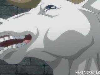 Anime lover fucked by horse monster